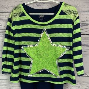 Justice Neon Green Star with Strips and Lace sz 16